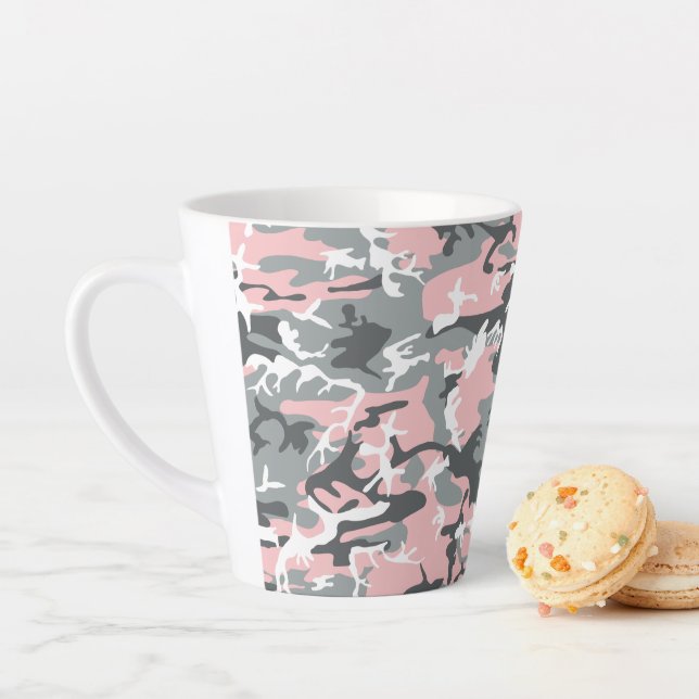 Caneca De Café Latte Camuflagem Rosa e Cinza, Militar, Exército (In Situ)