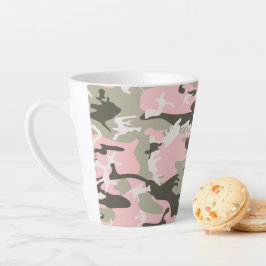 Caneca De Café Latte Camuflagem Rosa e Verde, Militar, Exército