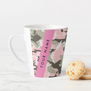 Caneca De Café Latte Camuflagem Rosa e Verde Personalize seu nome