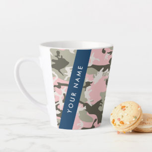 Caneca De Café Latte Camuflagem Rosa e Verde Personalize seu nome