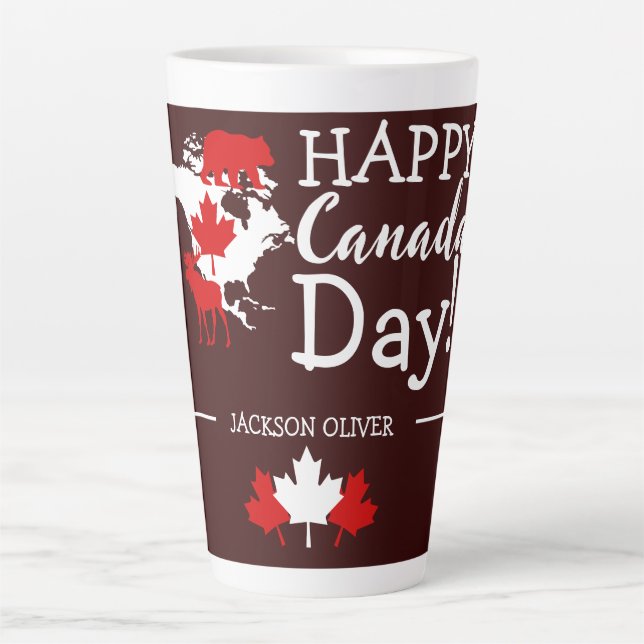 Caneca De Café Latte Canada Maple Leaf, Happy canada day, 1rua de julho (Frente)