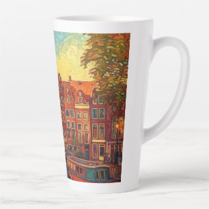 Caneca De Café Latte Canal Amsterdã guarda estilo van Gogh