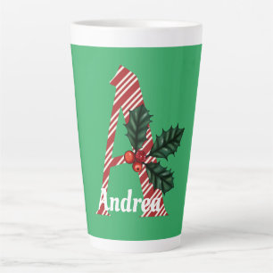 Caneca De Café Latte Candy Cane Stripe - Letra Um Grande Natal