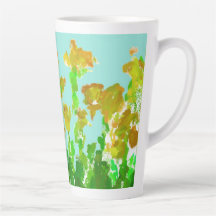 Caneca Alta de Latte Floral Verde e Dourado Abstra