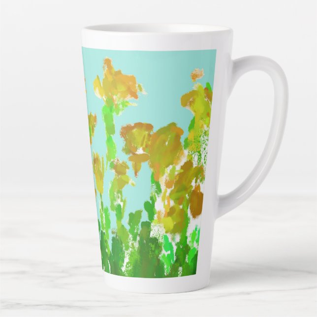 Caneca De Café Latte Caneca Alta de Latte Floral Verde e Dourado Abstra (Direita)