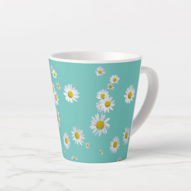Caneca De Café Latte Caneca Daisy Flowers Cust. BC Turqoise Latte (Ângulo direito)