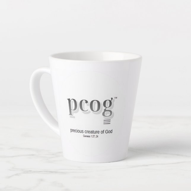 Caneca De Café Latte Caneca de Latte 12 oz afunilada - acrônimo "pcog"  (Ângulo esquerdo)