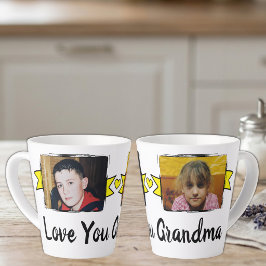 Caneca De Café Latte Caneca de latte amarela com 2 fotos de amor para a