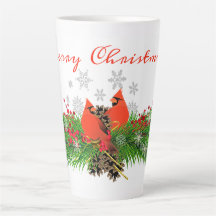 Caneca de Latte Cardinal de Natal e Folhagens