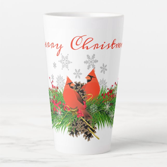 Caneca De Café Latte Caneca de Latte Cardinal de Natal e Folhagens (Frente)
