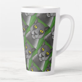 Caneca De Café Latte Caneca de latte com gato cinza
