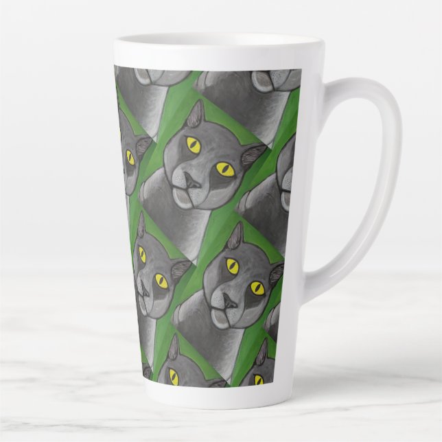 Caneca De Café Latte Caneca de latte com gato cinza (Direita)