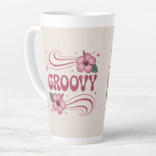 Caneca De Café Latte Caneca de Latte de Hibisco Rosa Groovy Retro