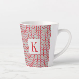 Caneca De Café Latte Caneca de latte em malha cinza vermelha + Inicial