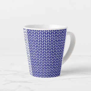 Caneca De Café Latte Caneca de latte em tricô azul e branco