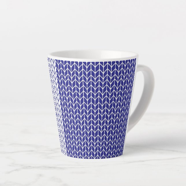 Caneca De Café Latte Caneca de latte em tricô azul e branco (Ângulo direito)