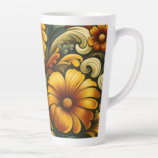 Caneca De Café Latte Caneca de Latte Floral Retro 12 e 17 oz (Direita)