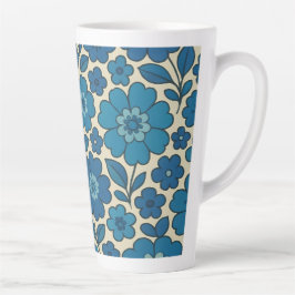 Caneca De Café Latte Caneca de Latte Floral Retro Azul 12 e 17 oz