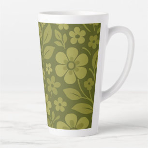 Caneca De Café Latte Caneca de Latte Floral Retro Verde 12 & 17 oz