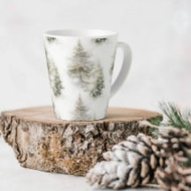 Caneca de Latte Floresta de Pinheiro Aquarela
