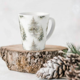 Caneca De Café Latte Caneca de Latte Floresta de Pinheiro Aquarela