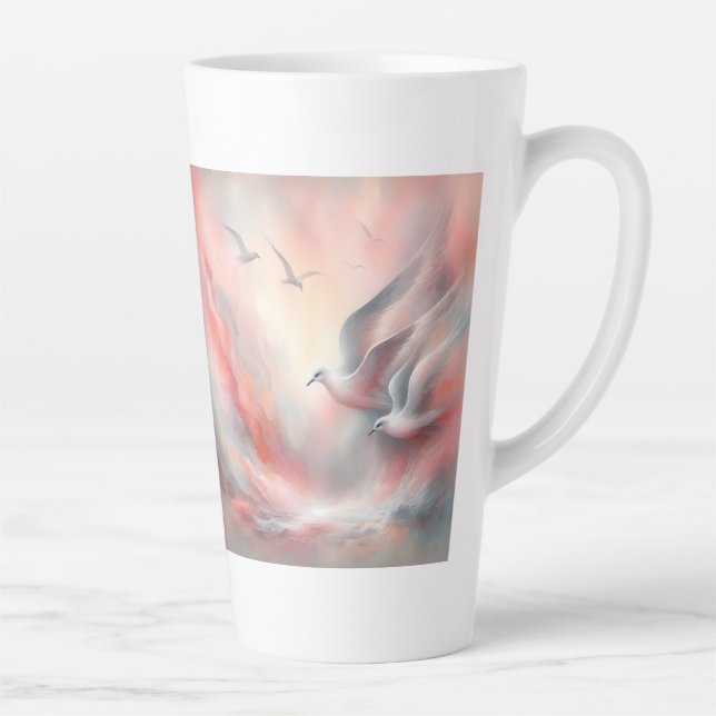 Caneca De Café Latte Caneca de Latte Gaivotas Voadoras 12 oz & 17 oz (Direita)