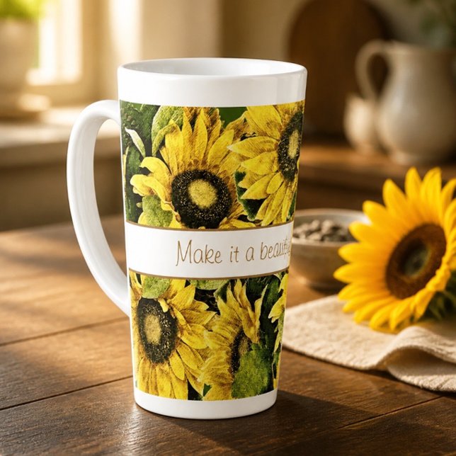 Caneca De Café Latte Caneca de Latte Girassol de Dia Bonito (Criador carregado)