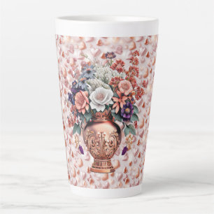Caneca De Café Latte Caneca de Latte Grande Corações e Flores em Rose G