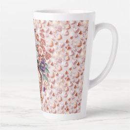 Caneca De Café Latte Caneca de Latte Grande Corações e Flores em Rose G