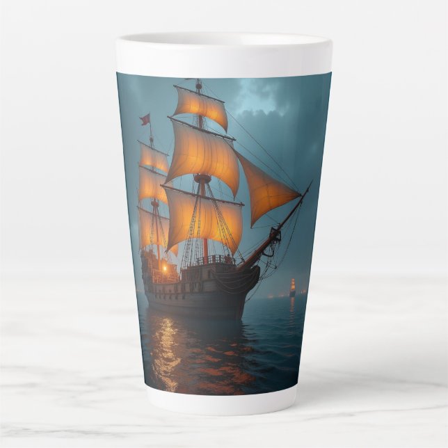 Caneca De Café Latte Caneca de Latte (Navio Majestoso no Mar) (Frente)