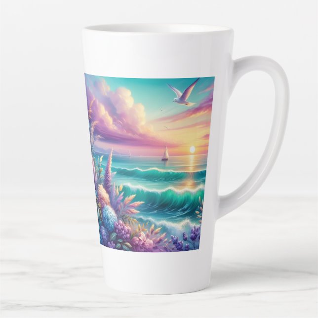 Caneca De Café Latte Caneca de Latte Ocean Sunset 12 oz & 17 oz (Direita)