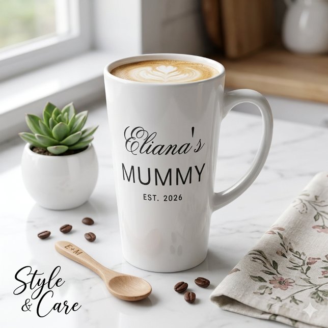 Caneca De Café Latte Caneca de Latte Papa com Design de Texto Personali (Papa Gift Latte Mug With Custom Text Design)