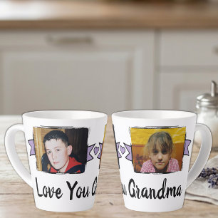 Caneca De Café Latte Caneca de latte roxa com 2 fotos de amor para a vo
