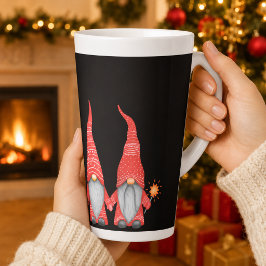 Caneca De Café Latte Caneca de Natal Gnomos Vermelhos Latte Preto
