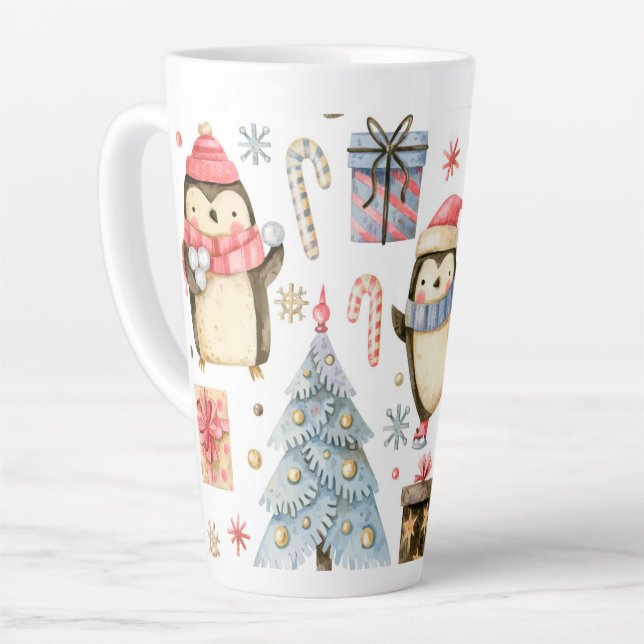 Caneca De Café Latte Caneca de Natal Penguins Latte (Ângulo esquerdo)