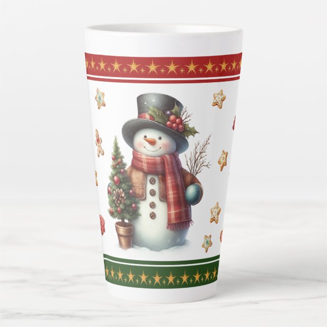 Caneca De Café Latte Caneca Grande de Latte com Boneco de Neve e Biscoi (Frente)