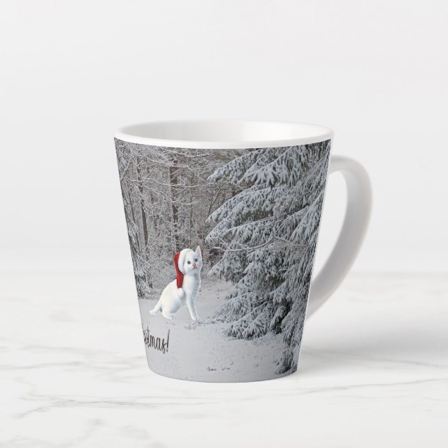Caneca De Café Latte Caneca Latte de Gato de Natal! (Ângulo direito)