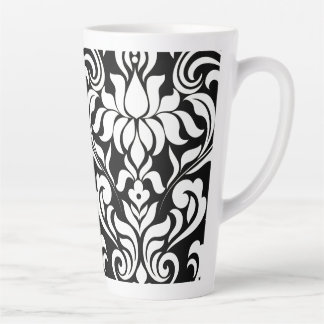 Caneca De Café Latte Caneca Latte em damasco preto e branco (jornal cor