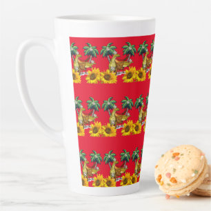 Caneca De Café Latte Caneta Floral Lateral Dinossauro
