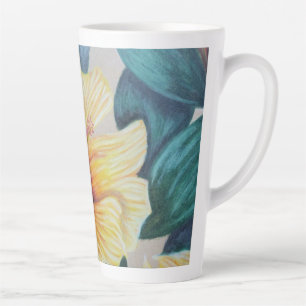 Caneca De Café Latte Caneta latina de hibisco amarelo