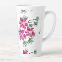 Caneca De Café Latte Caneta latina de Poinsettia Rosa