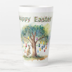Caneca De Café Latte Canguru sob a gomeira com ovos de Páscoa