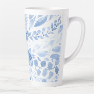 Caneca De Café Latte Canhão de Flores Azul e Branco