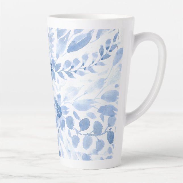 Caneca De Café Latte Canhão de Flores Azul e Branco (Direita)