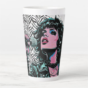 Caneca De Café Latte Cantor de Pop Art Rosa Azul Claro Músicos Amantes
