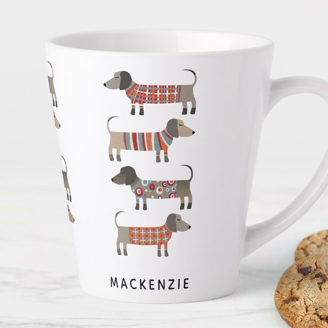 Caneca De Café Latte Cão de linguiça de Dachshund Personalizado (Criador carregado)