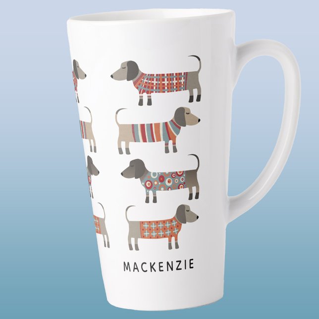 Caneca De Café Latte Cão de linguiça de salsicha Dachshund Personalizad (Dachshund Wiener Sausage Dog personalized name latte mug)
