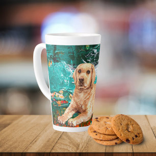Caneca De Café Latte Cão Labrador Artístico Abstrato  
