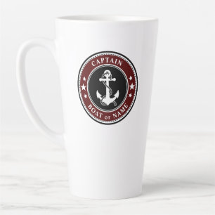 Caneca De Café Latte Capitão Barco ou Nome Vermelho Grande