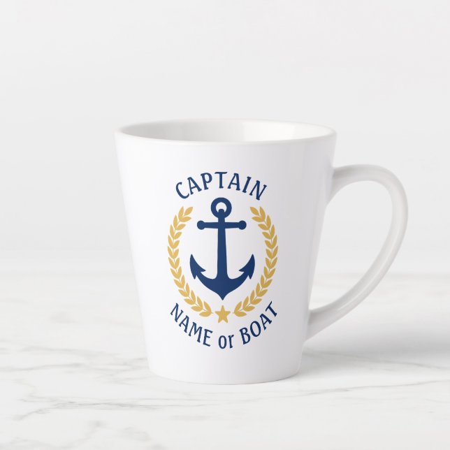Caneca De Café Latte Capitão Boat Name Anchor Dourado Laurel Star (Direita)